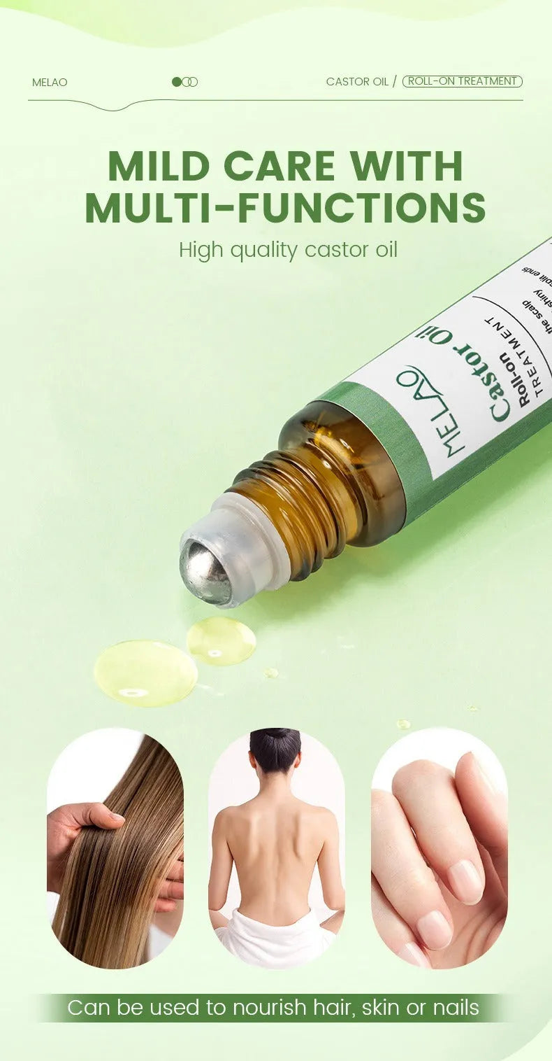 Castor oil roll-on 10ml portable hair care growth and regeneration serum scalp nourishing oil bottle