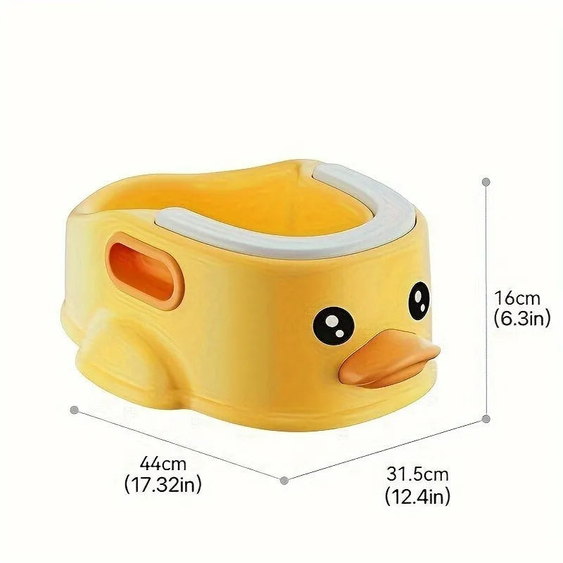 Blue duck-shaped PVC pet bath tub for washing dogs and cats on a floor.