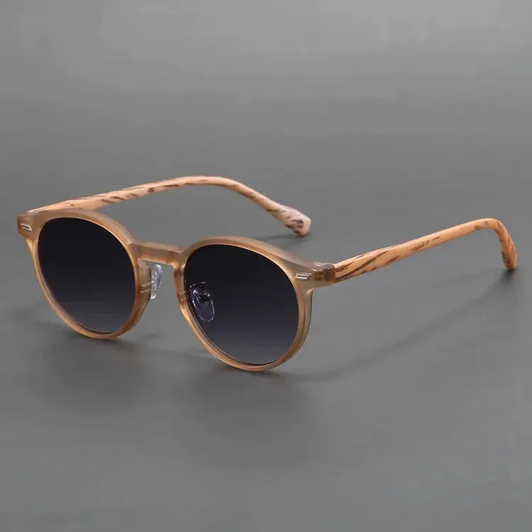Retro frosted round rim sunglasses with UV protection in multiple colour options including leopard print frame