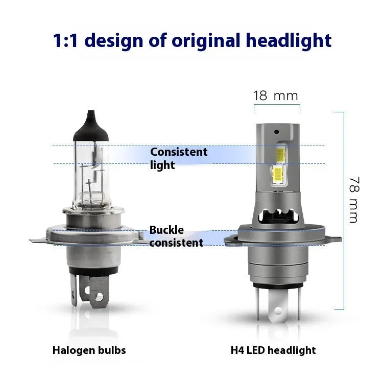 H4 LED car headlight bulb with fan cooling and aluminium housing, white light, IP65 waterproof