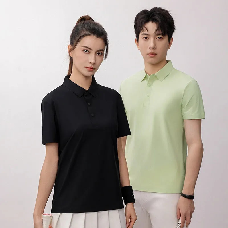 Chemical fibre blend polo shirt in apple green colour with short sleeves and loose fit for summer sports