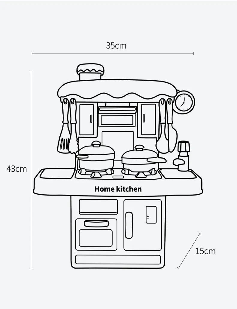 Plastic simulation kitchen play set with water spray, 31 pieces, 43cm height, pink colour