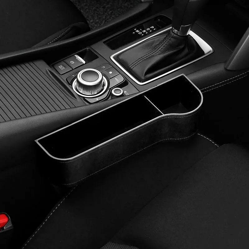 Car seat gap storage box with wireless charging in ABS plastic black for driver side