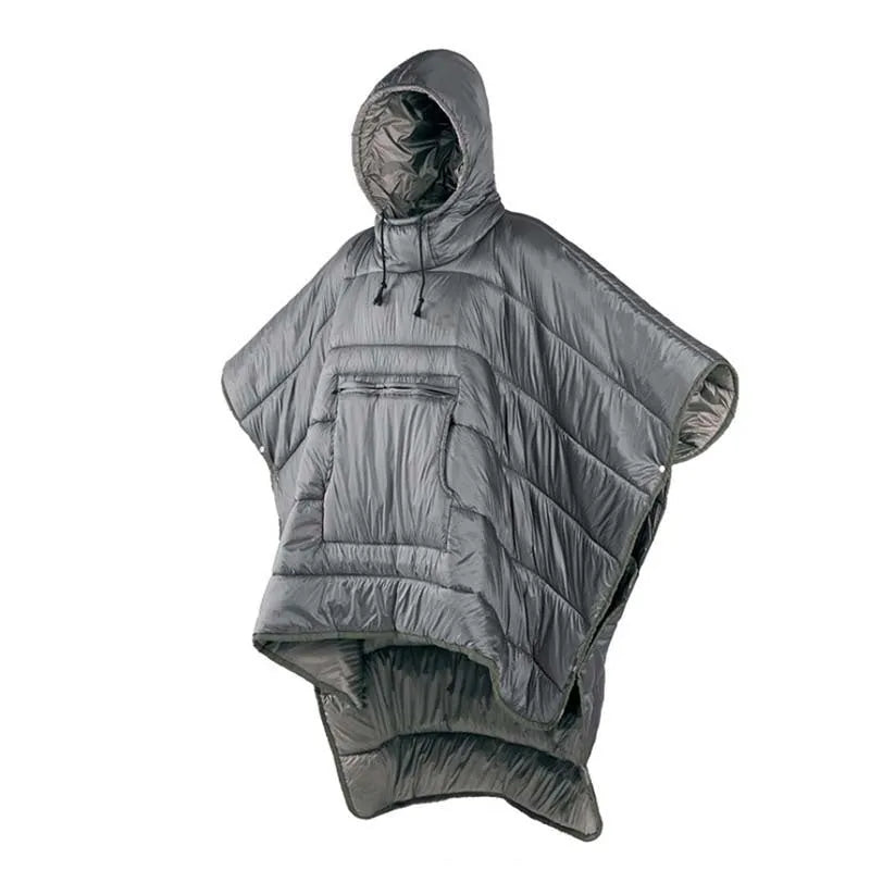Outdoor cloak sleeping bag wearable as cape with nylon fabric measuring 200x140cm