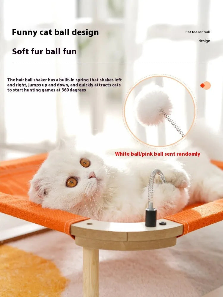 Washable wooden cat hammock bed, 46 x 46cm orange camp bed for cats and small dogs