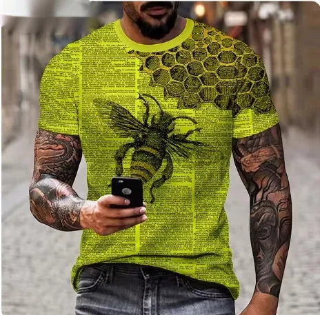 Men's black T-shirt with a raised 3D printed graphic of a fierce lion's face on the front.
