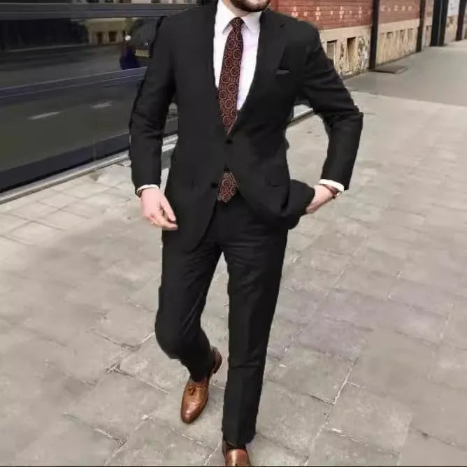 Men's slim fit two-button suit jacket and trousers in light purple acetate fabric.