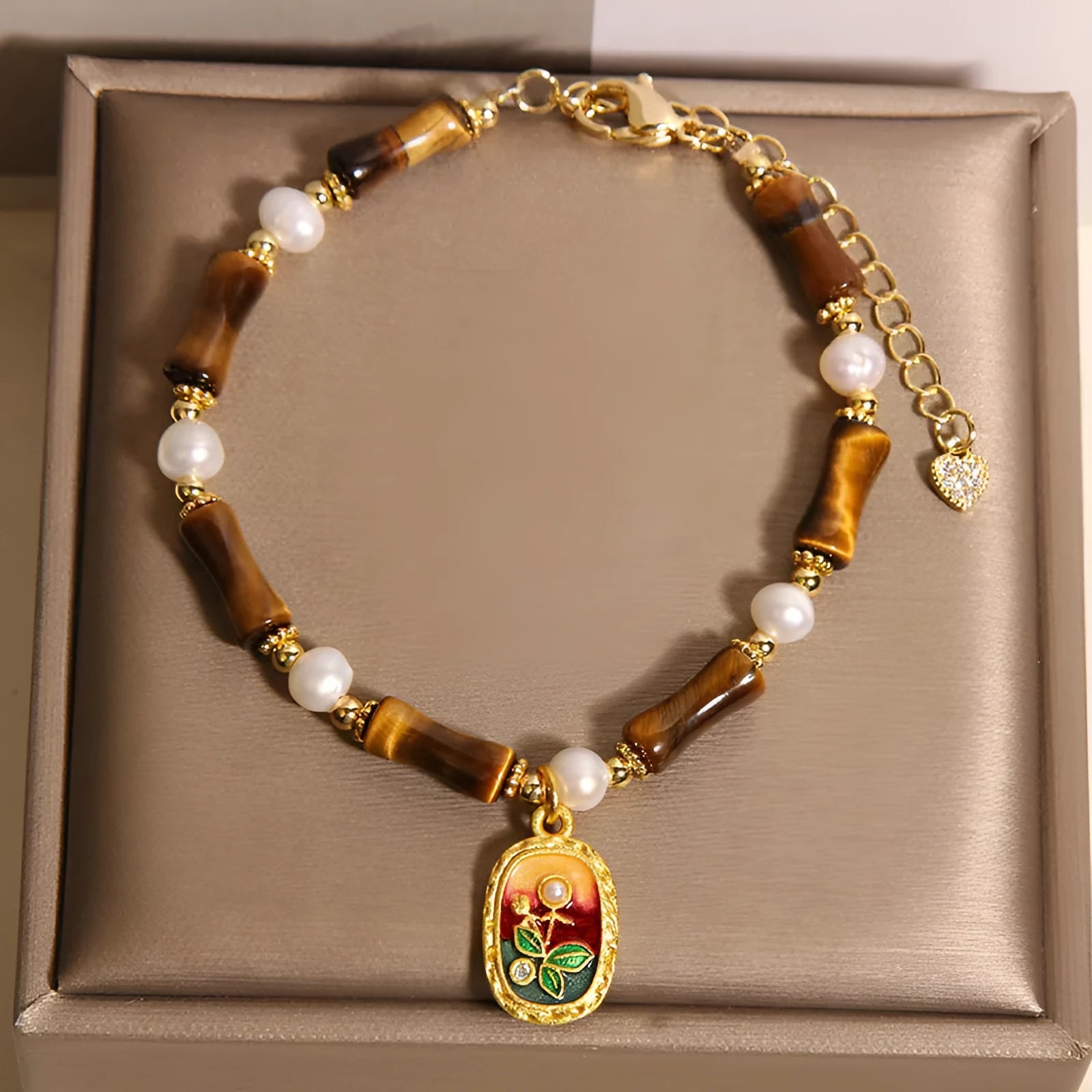 Glass bamboo women's bracelet in amber colour with polished finish
