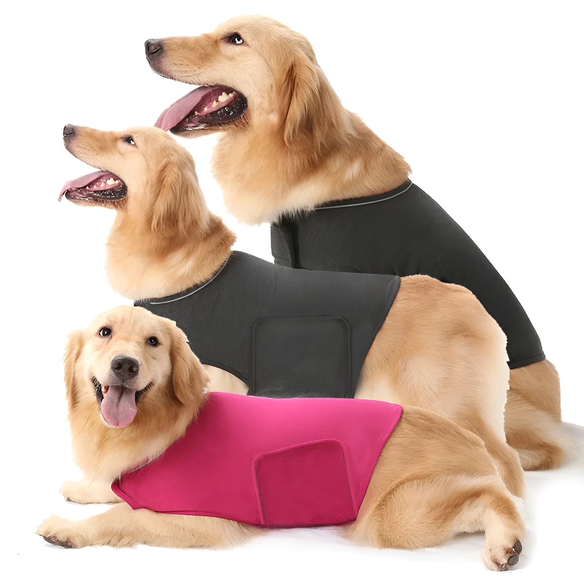 Acrylic anxiety jacket vest for cats and dogs in dark grey, lake green or rose red, sizes XS to XL