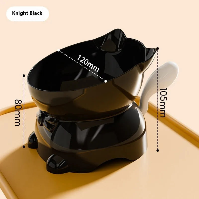 Stainless steel slanted anti-fall cat bowl in blue colour on a white surface.