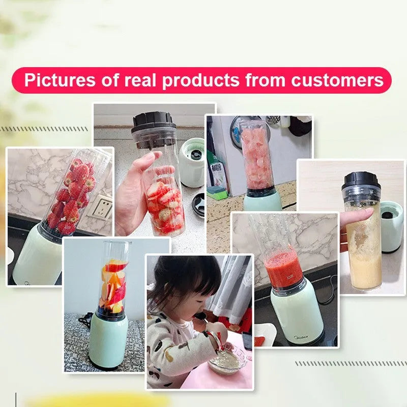 Portable 350ml electric juicer in green with 230W motor and PC food grade plastic liner