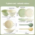 Seven-piece ceramic tableware set in solid colours with simple modern design