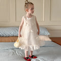 Girls super fairy bow sequins princess dress in beige, cotton-lined summer dress for children 90-130cm