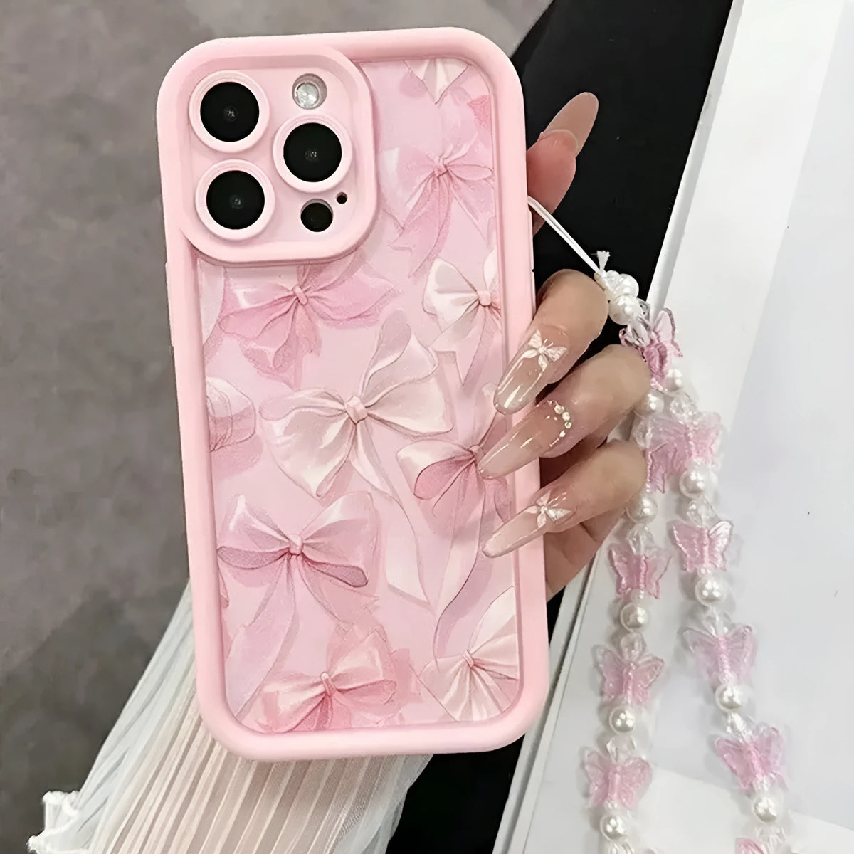 Pink Butterfly bracelet TPU phone case for iPhone 11-17 with cartoon design
