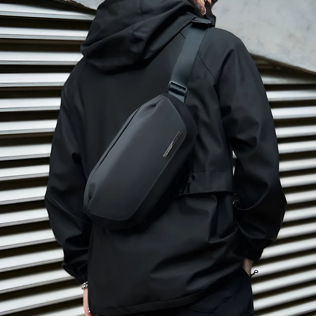 Black Oxford cloth men's messenger bag with street trend style and cross body design