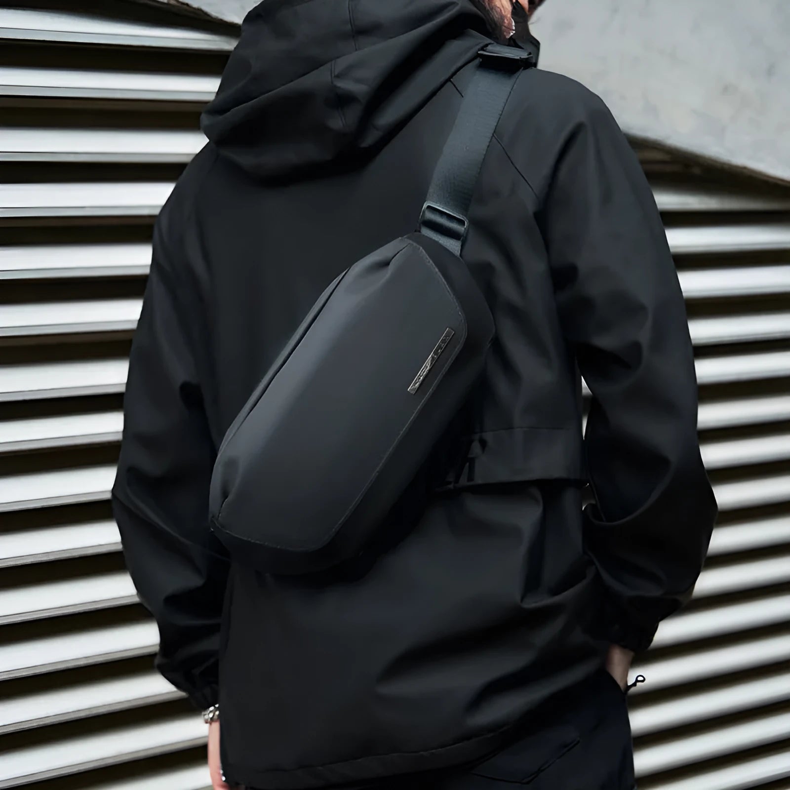 Black Oxford cloth men's messenger bag with street trend style and cross body design