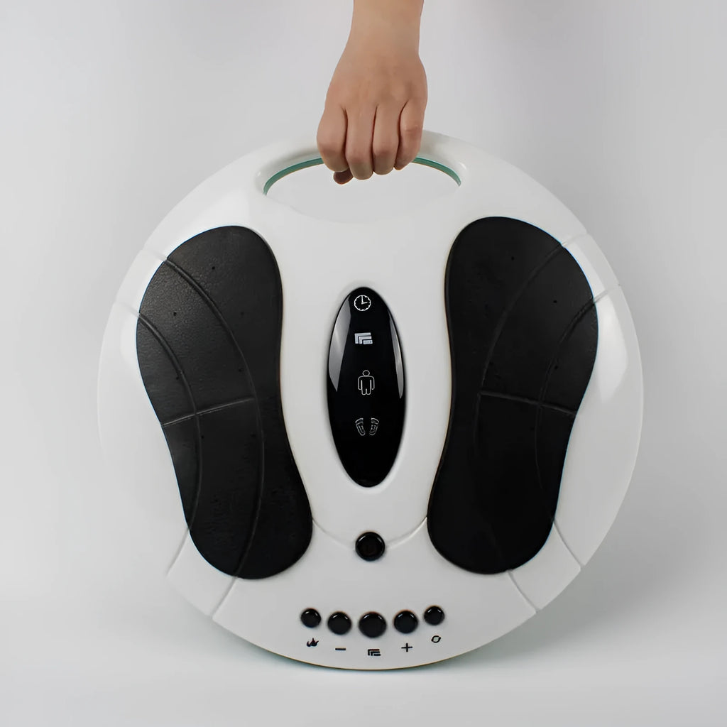 Electric foot massager in milky white with acupuncture point patches for upper sole stimulation