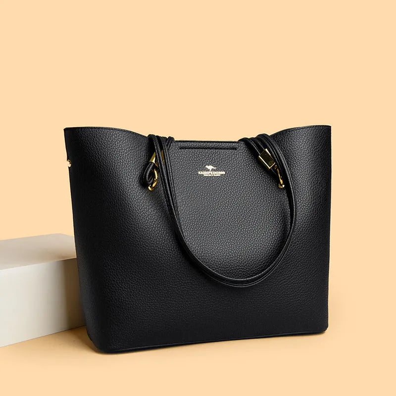 Women's large capacity crossbody tote bag in PU leather with stitching detail in brown colour