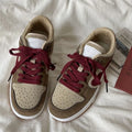 Women's brown PU leather casual bread shoes with round toe, low top, and mid heel, front lace-up closure