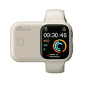 Apple Watch portable charging case with silicone protective case in Brown, Midnight Blue, and Starlight colours