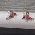 Bird hanging personalised long earrings with zirconium wings in blue, red or red lvzuan colours