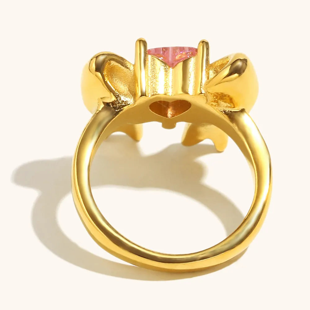 Creative bowknot ring stainless steel gold silver geometric shape women's jewellery