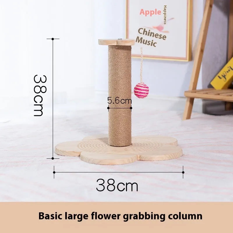 Solid wood cat scratching post with turntable climbing platform in various style configurations