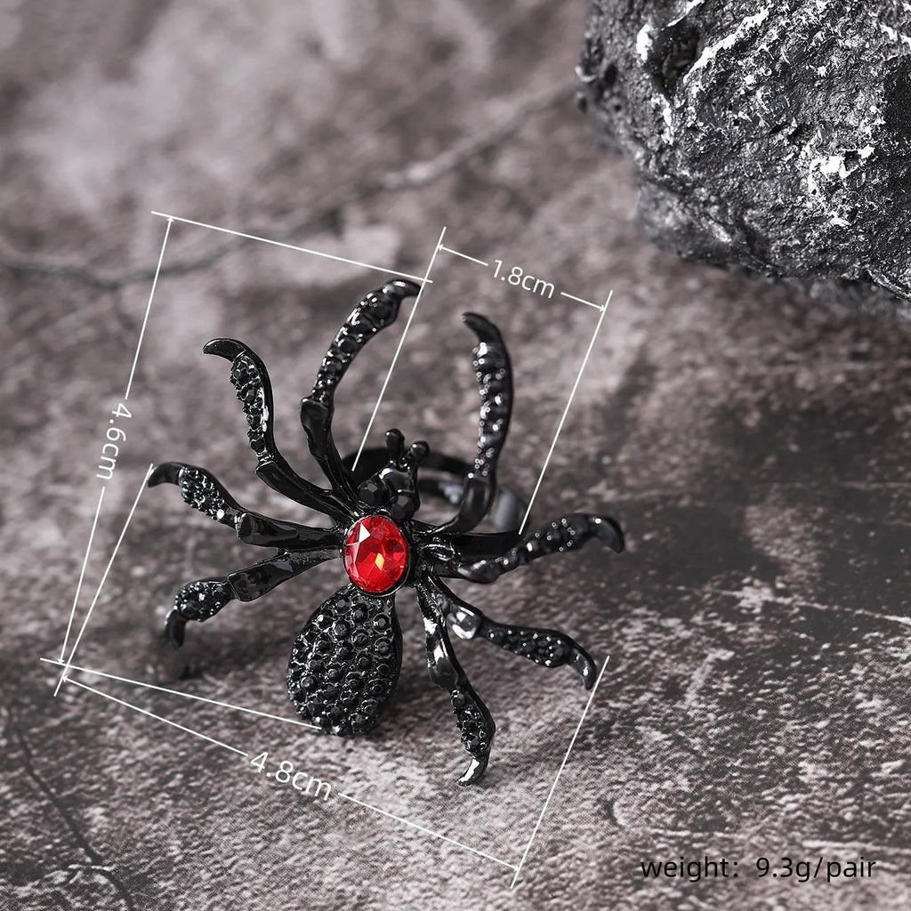 Halloween spider ring with rhinestone inset, alloy open ring for women, four colour options
