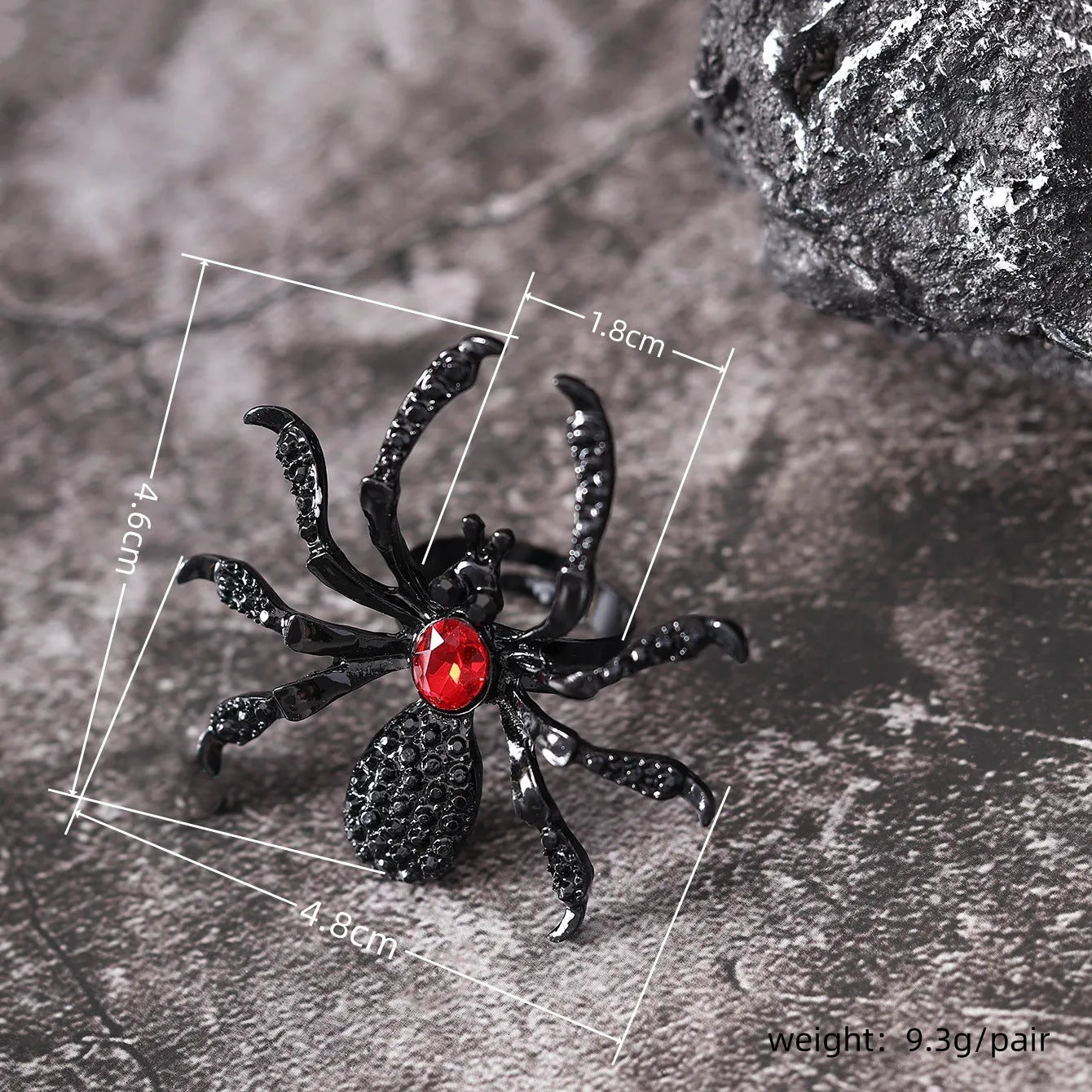 Halloween spider ring with rhinestone inset, alloy open ring for women, four colour options