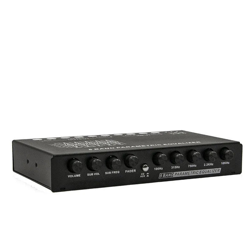 Car audio EQ equaliser amplifier unit with front panel controls for frequency adjustment
