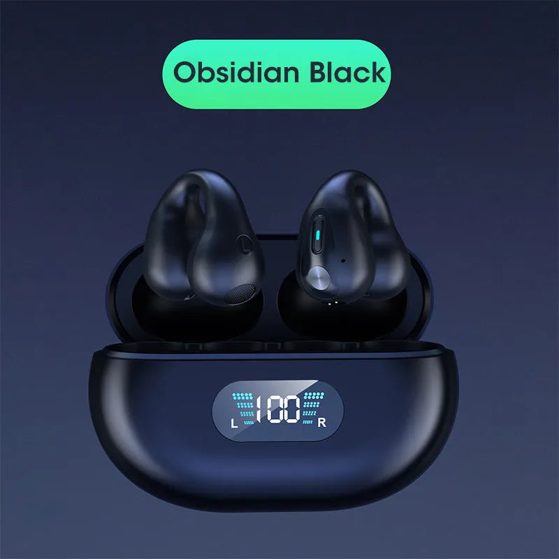 Bone conduction Bluetooth headset with ear clip design in black, white, or khaki colours