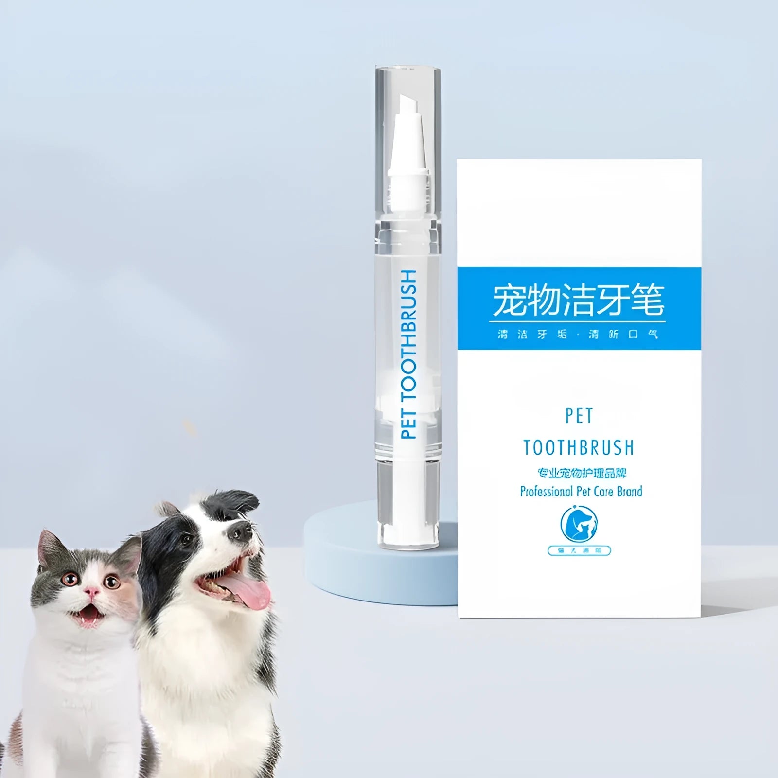 Pet toothbrush pen for dogs with twist-action toothpaste dispenser