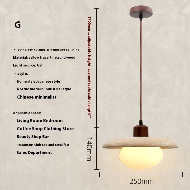 Yellow marble pendant light with iron body, LED hanging wire fitting and retro wabi sabi style for home use
