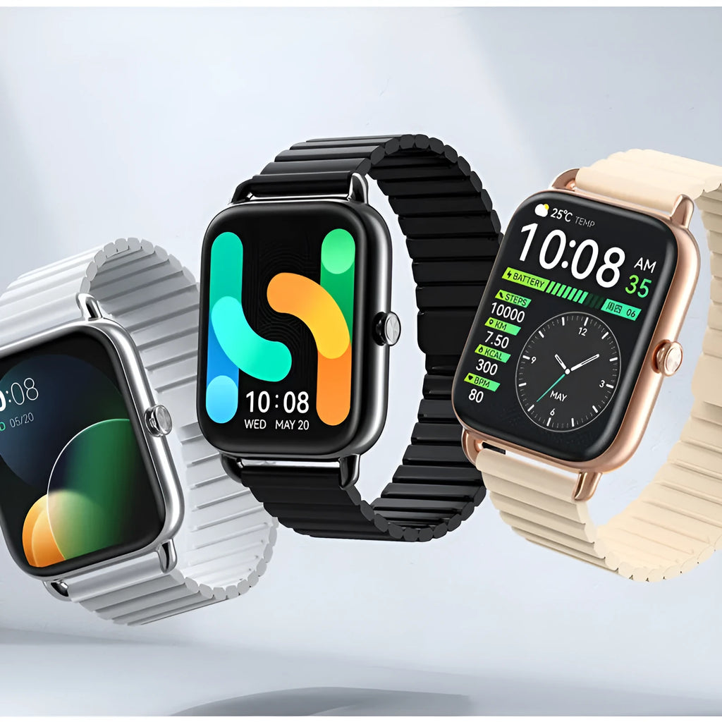 S4PLUS LS11 smartwatch in black on wrist showing workout stats on AMOLED screen