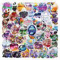 Colourful tea cup graffiti design waterproof stickers, 50-piece pack for DIY personalisation.