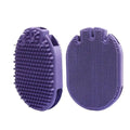 Purple TPR pet shampoo massage brush with dual-sided bristles for dog and cat grooming