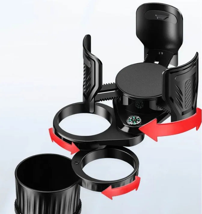 Carbon fibre black car cup holder with retractable base adjusting between 6.5 and 10 centimetres