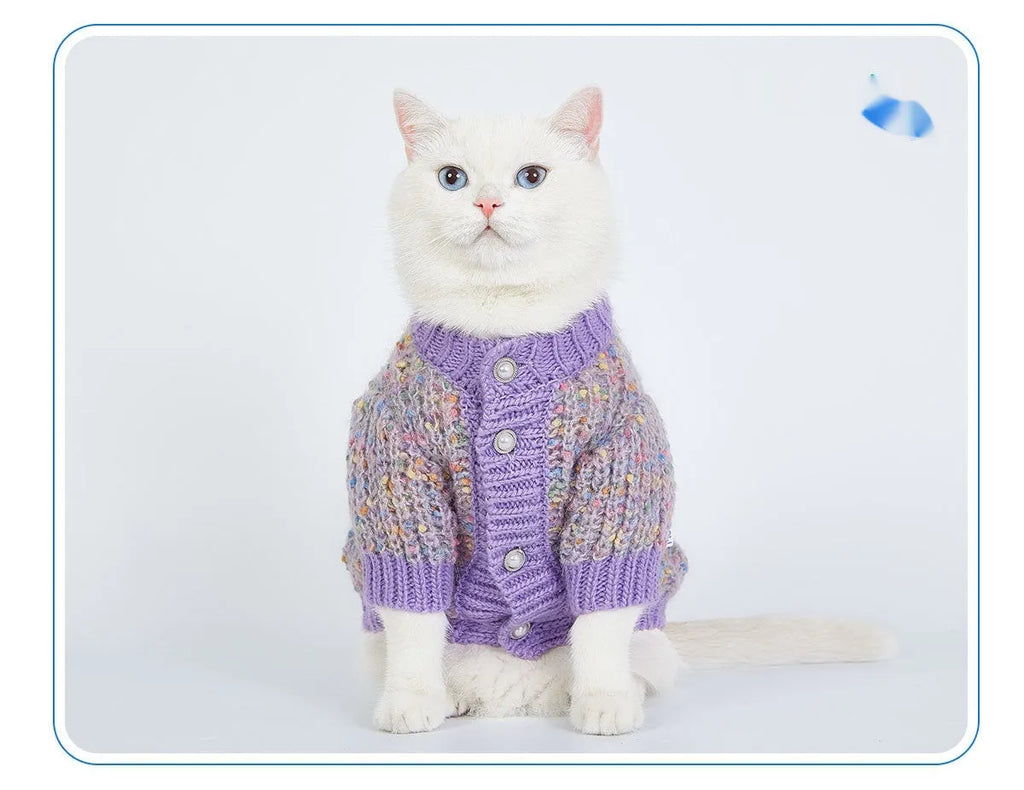 Purple dog cardigan sweater for larger breeds in XL and XXL sizes, casual polyester pet clothing