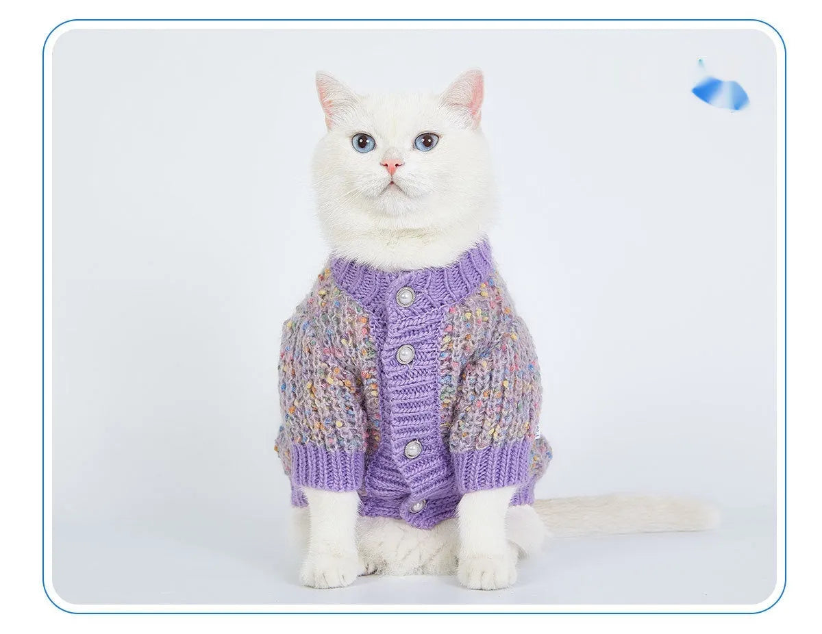 Purple dog cardigan sweater for larger breeds in XL and XXL sizes, casual polyester pet clothing