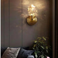 Copper modern villa art rotating light luxury crystal wall lamp with 11.5cm length 20cm height