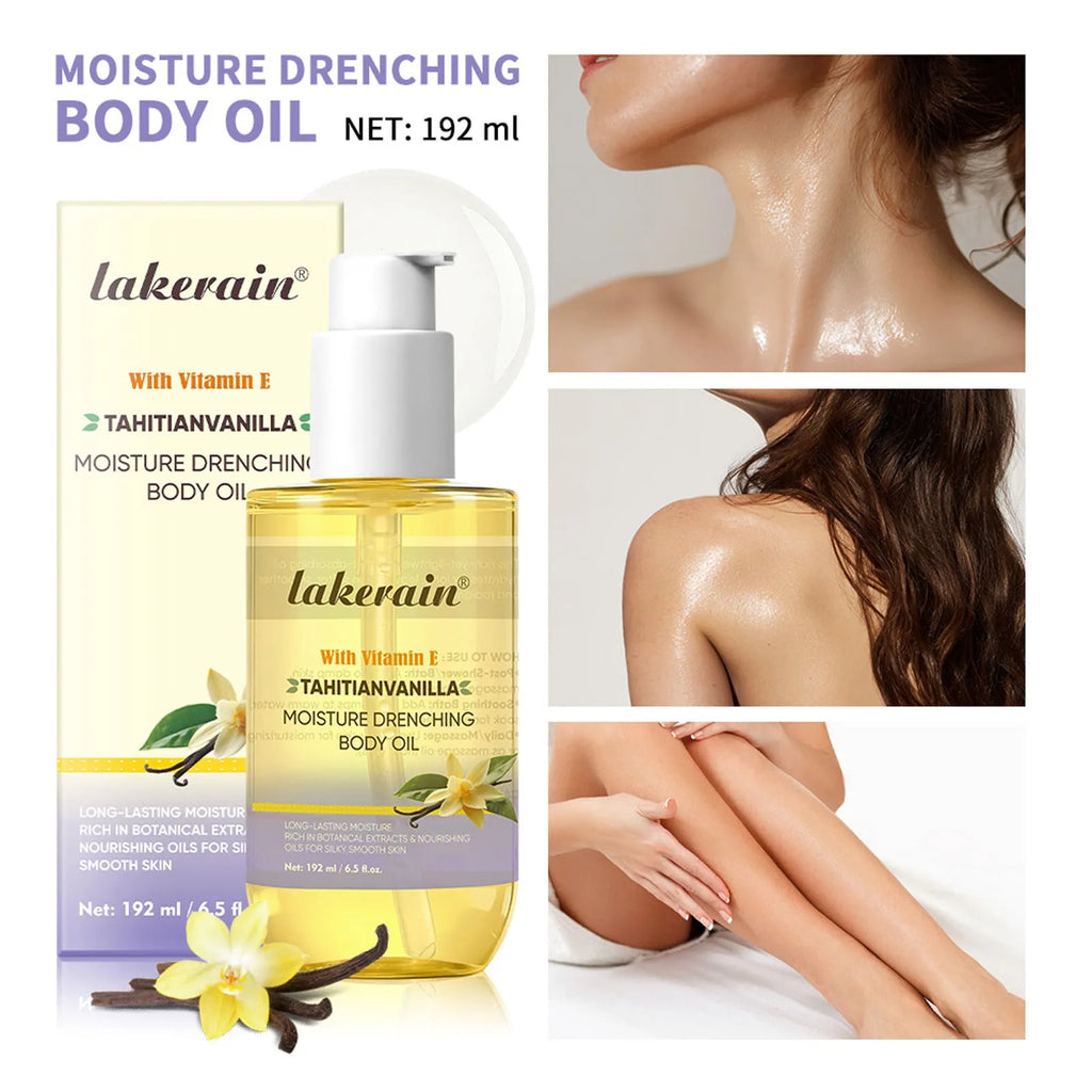 192ml vanilla flavored moisturizing and nourishing soft skin oil in a bottle