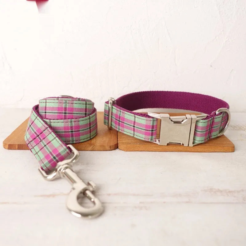 Mint green polyester dog collar and matching lead set on a white background.