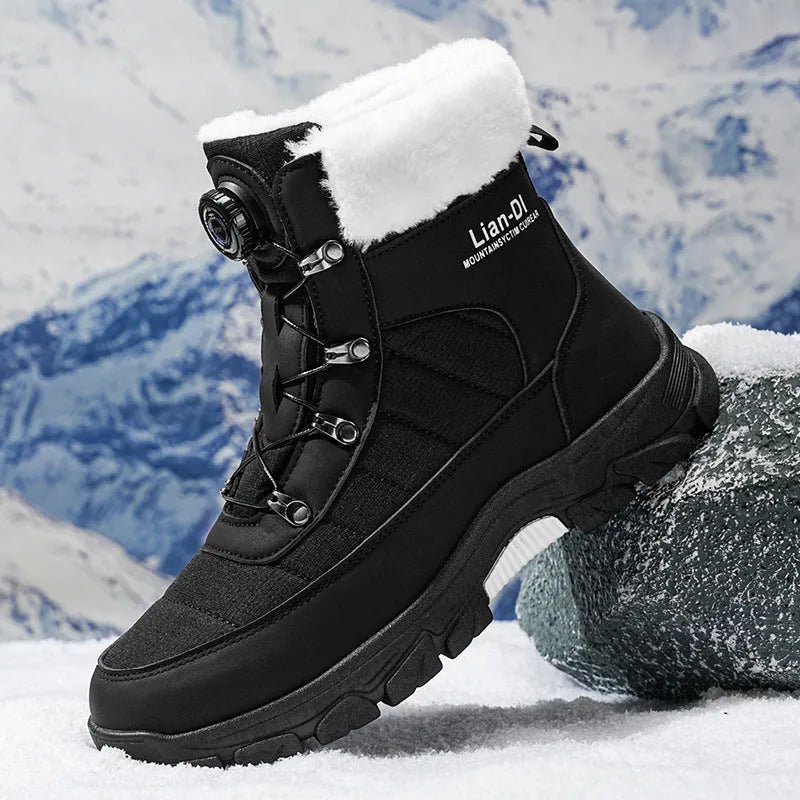 Men's fleece-lined thickened snow boots in solid colour with artificial PU upper and round toe