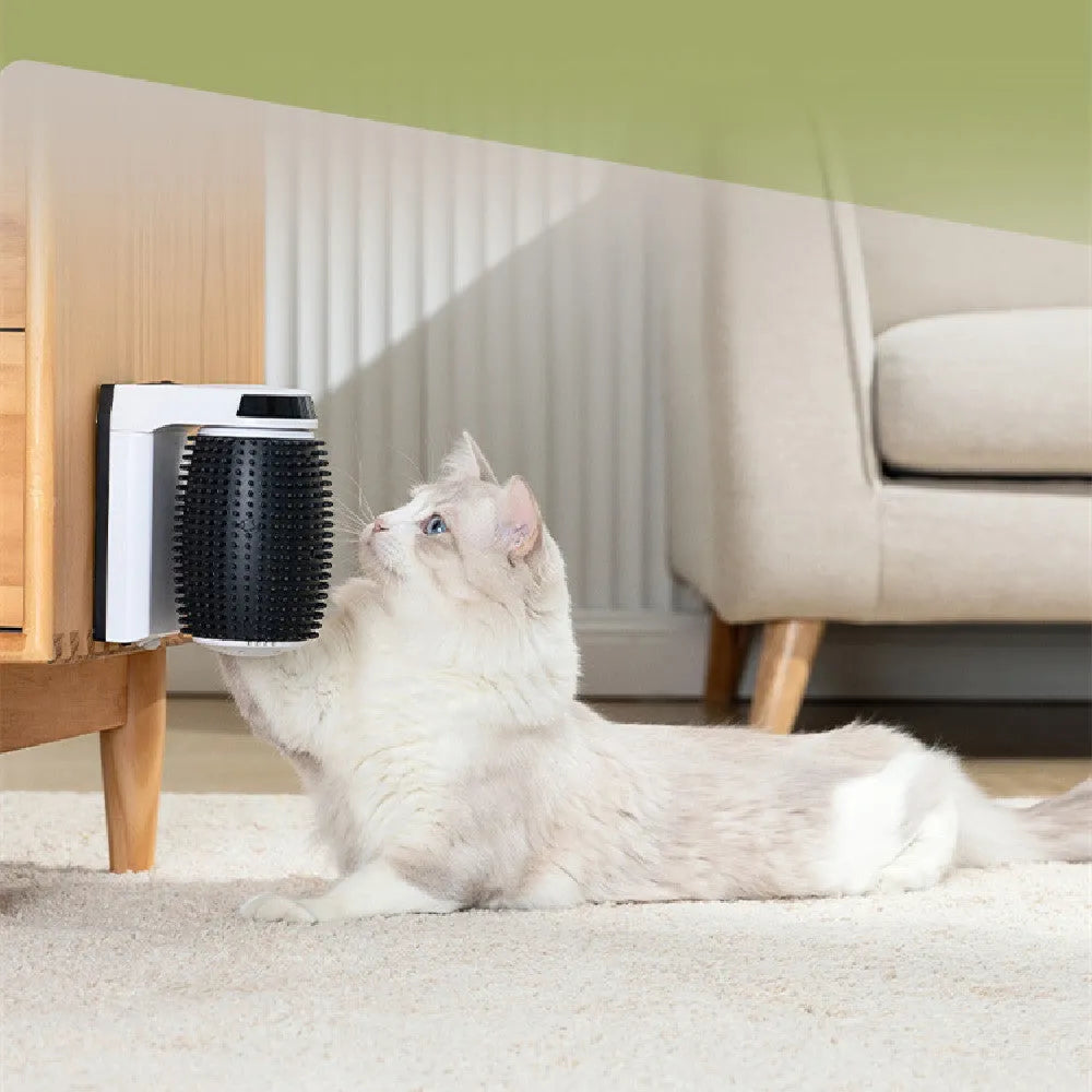White automatic cat self groomer wall corner brush with USB cable