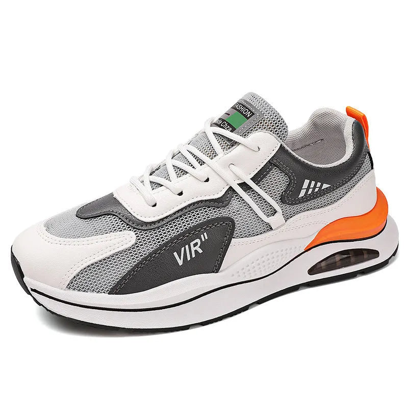 Men's grey breathable mesh running shoes with middle-top design and EVA soles