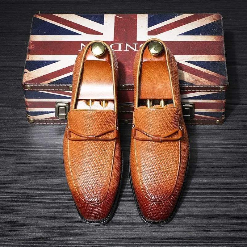 Big Yards men leather shoes solid colour black plain toe cow split leather oversleeve style