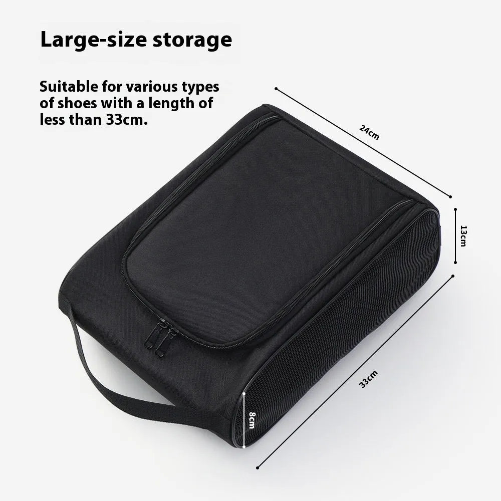 Portable Oxford cloth shoe bag in black, blue or rose red with large capacity and optional half mesh breathable design
