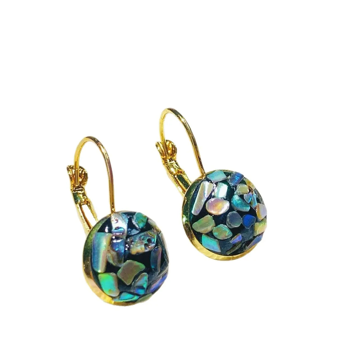 Handmade mother-of-pearl clip earrings for women with Chinese Fu character inlay, Chanel style, one pair