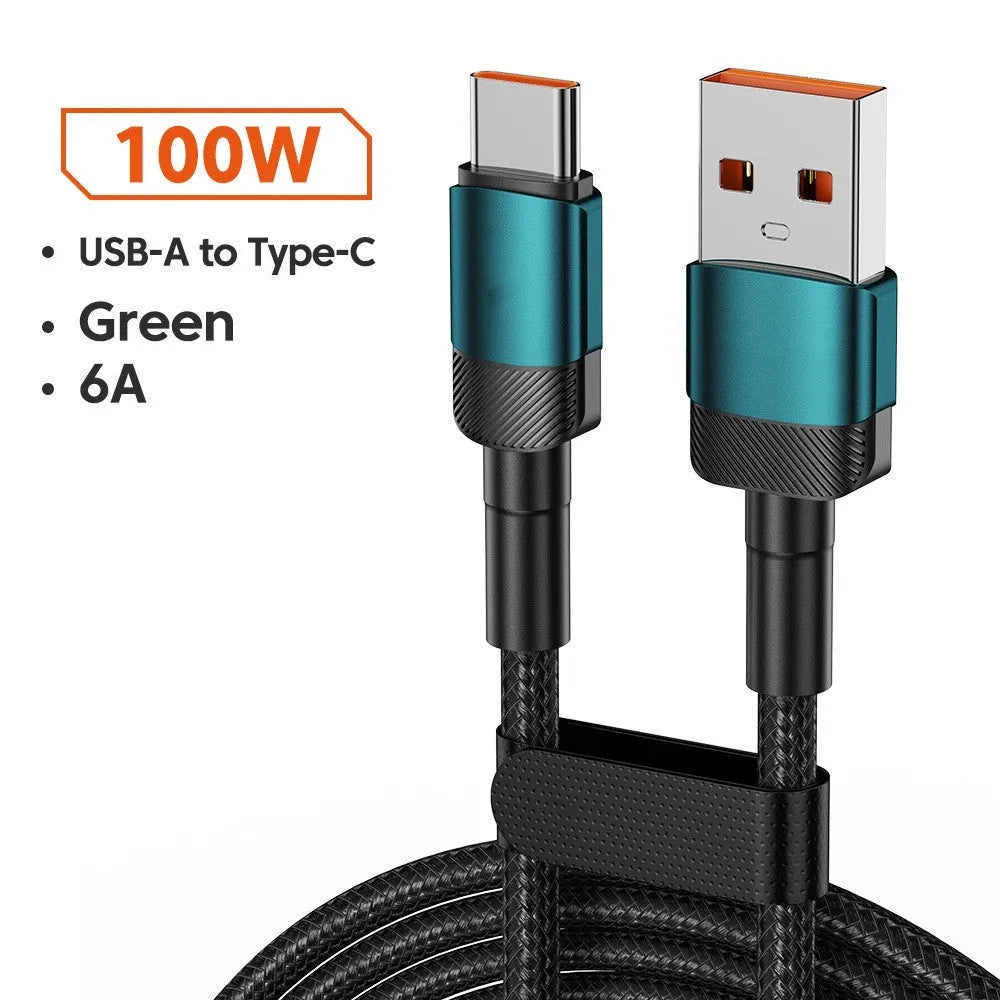 Aluminium alloy USB fast charge cable with woven design in four colour options