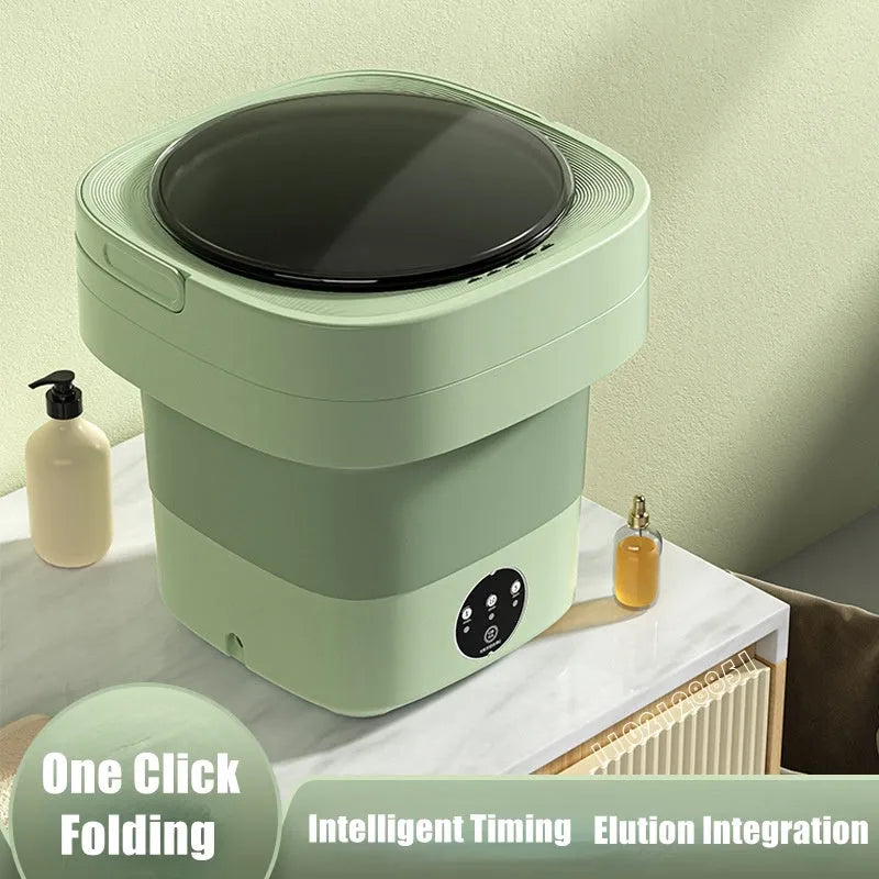 Foldable portable washing machine in pine forest green colour with drain accessories
